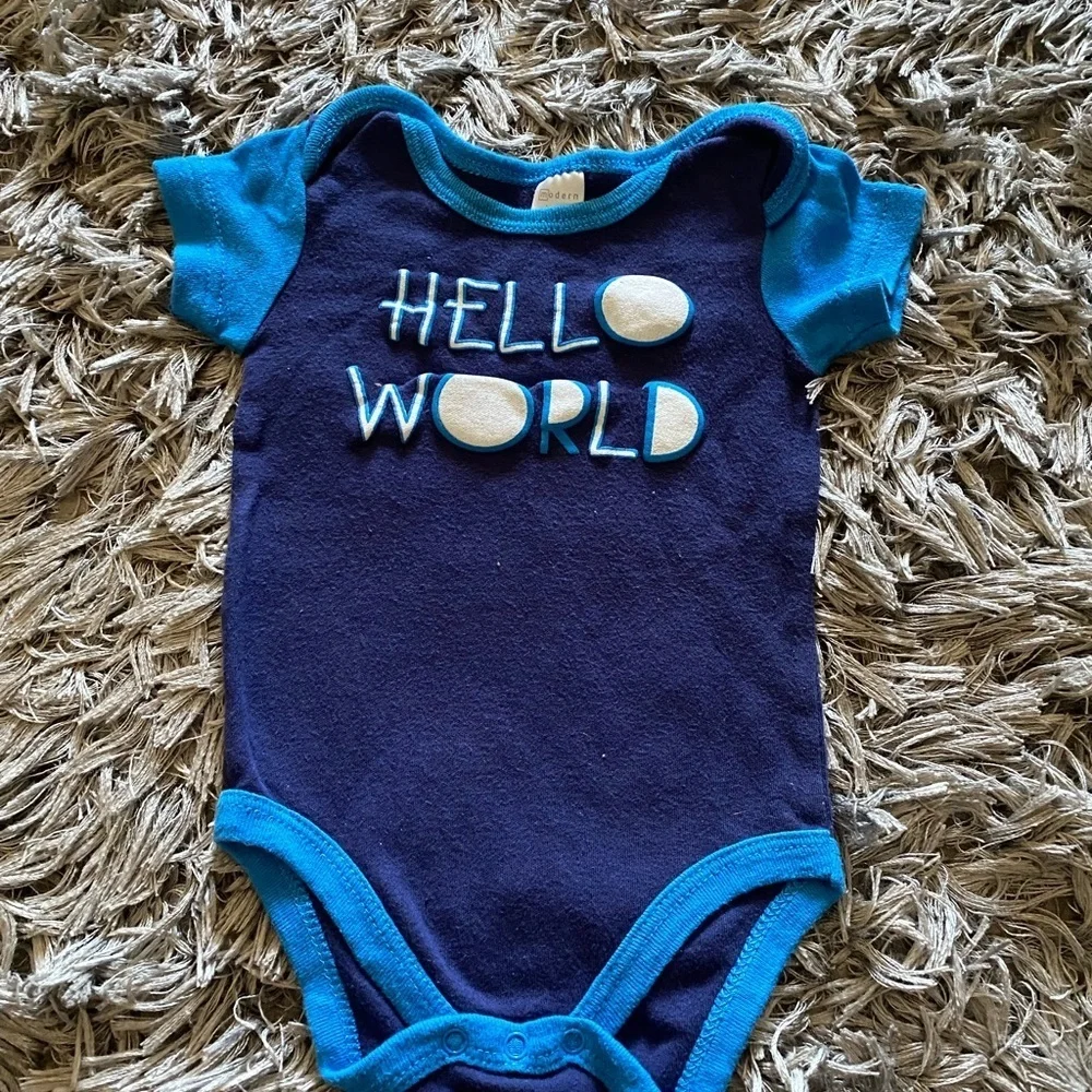 Blue Kids One Piece - Hello World 3-9m